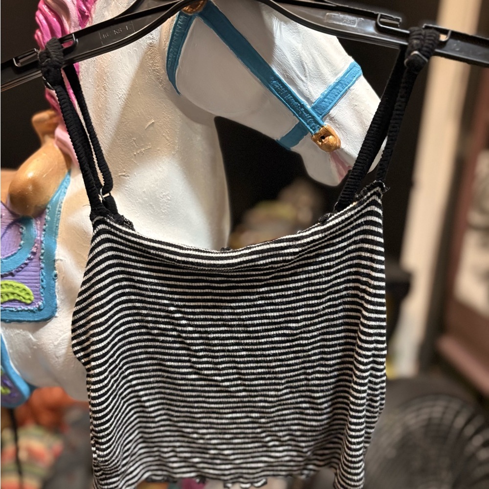 Garage Black and White Fitted Crop Camisole